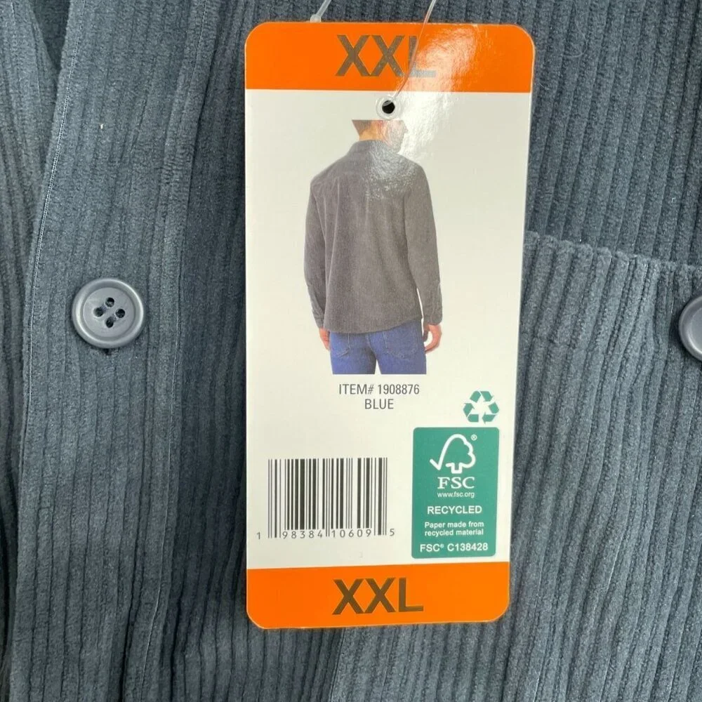 32 Degrees Heat Men's XXL Blue Corduroy Button-Up Shirt  N0271